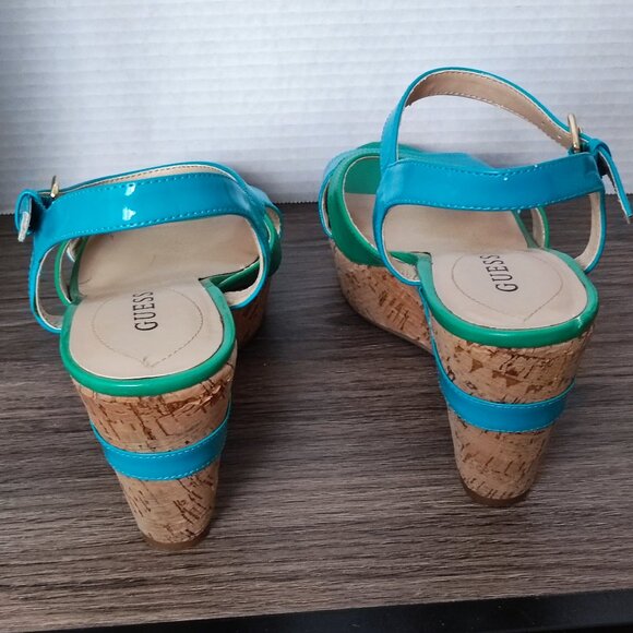 Guess wedge heel sandals blue & green cork sole women's size 8 ? - Picture 5 of 11